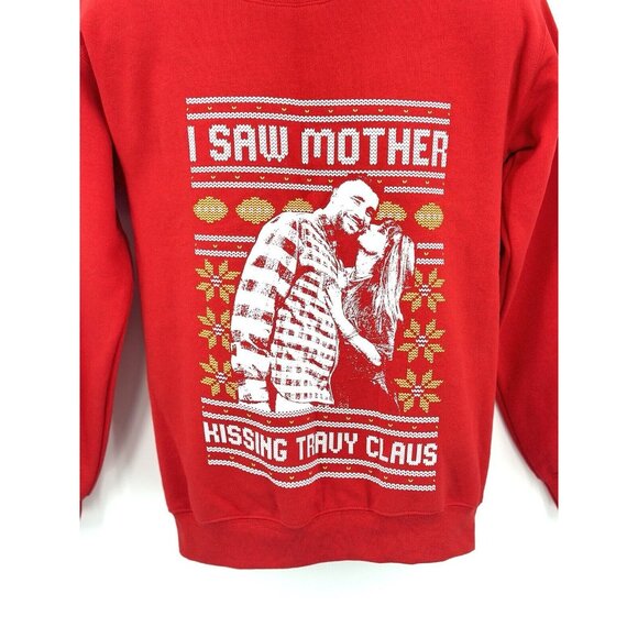 I Saw Mother Kissing Travy Claus Ugly Christmas Sweatshirt Size Small Red Taylor - Picture 4 of 9